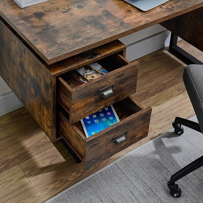 Large Office Desk Computer Table with 4 Drawers for Home Office 59 Study Writing Desk Workstation with Storage and Metal U Legs for Living Room Office Rustic Brown CTSZ20401RC