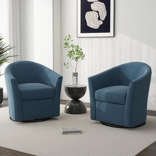 Swivel Accent Chair Armchair Modern Round Single Sofa Seating Comfy Reading Barrel Chairs for Living Room Bedroom (Blue Set of 2)