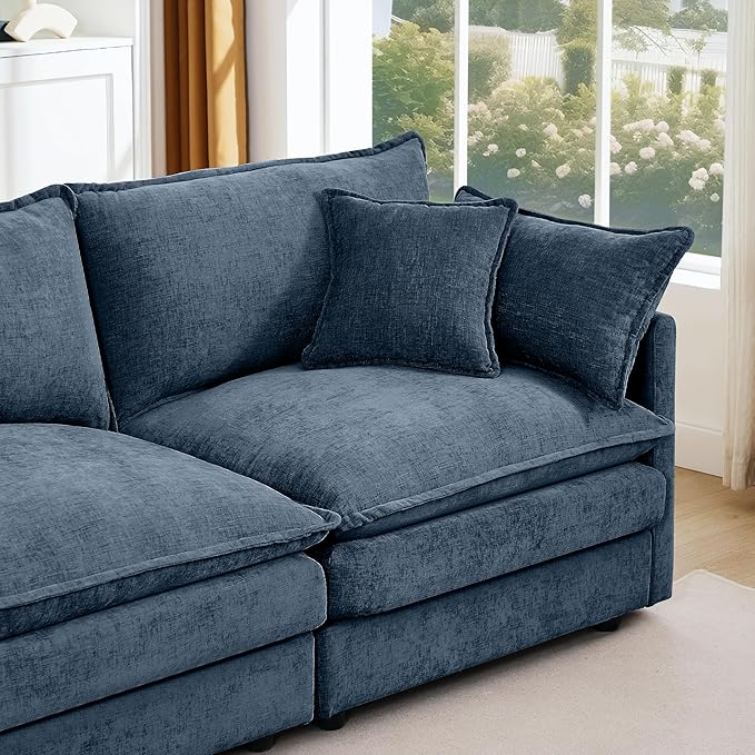 Eafurn 130.71 Oversized Reversible Modular Sectional Sofa Couch with 2 Ottomans - Deep Seat Chenille Modern U Shaped Sofa with Thickness Cushions and Pillows for Living Room Bedroom