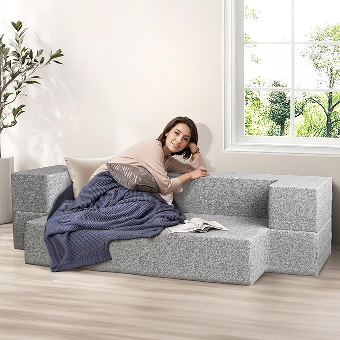 Daneey 10 Inch Folding Sofa Bed Couch Futon Sofa Bed Foam Floor Sofa Bed Floor Couch Sleeper Bed for Living Room Bedroom Dorm Guest Room Floor Mattress Twin Easy to Clean