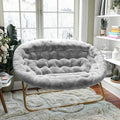 BizChair 56 Portable Folding Double Saucer Chair in Gray Faux Fur with a Soft Gold Steel Frame for Dorm Living Room or Bedroom