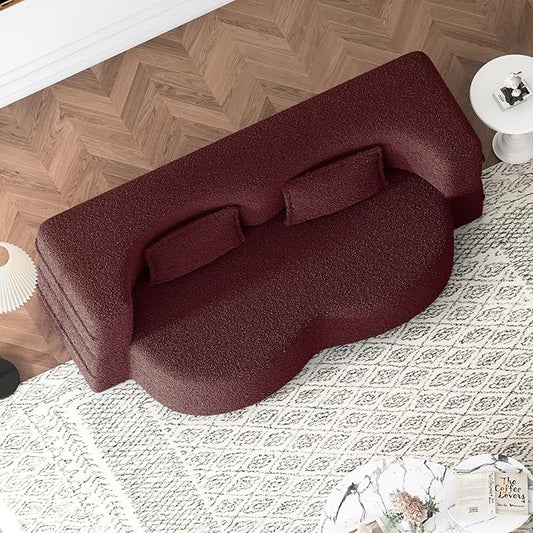 78 Inch 2-in-1 Convertible SofaFuton Folding Sofa BedPull Out Sofa Bed Boneless Couch with 2 Pilowoveseat Sleeper Floor Sofa for Bedroom Living Room Office Apartment(Teddy Burgundy)