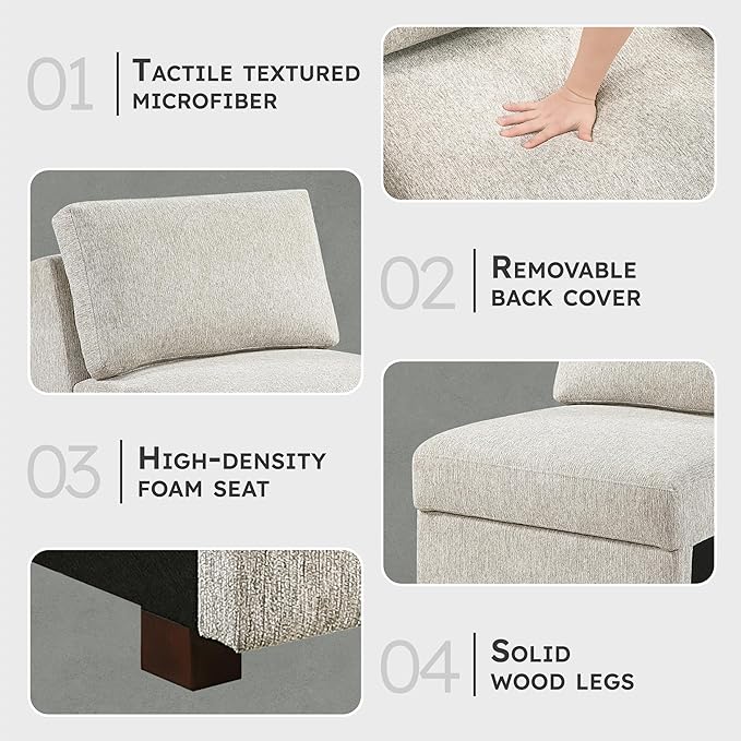 Lexicon Modular Sectional Sofa Module for Sectional Couch Armless Chair Removable Back Cushion Cover Microfiber Sand