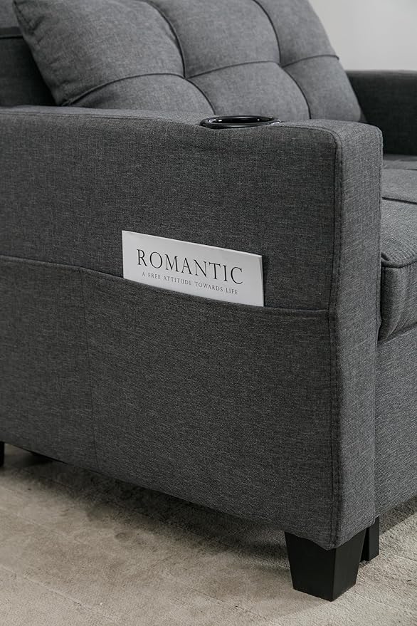 Futon Chair Bed Convertible Sleeper Chair3-in-1 Lazy Chair with USB PortsPull Out Chair Sleeper for Living Room Office Apartment (Linen Dark Grey)