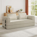 Convertible Sleeper Sofa Bed 3-Seat Corduroy Futon Couch with Cylindrical Pillow Foldable Mattress for Living Room &amp Bedroom 79 Inch Multi-Functional Sofa (Beige)