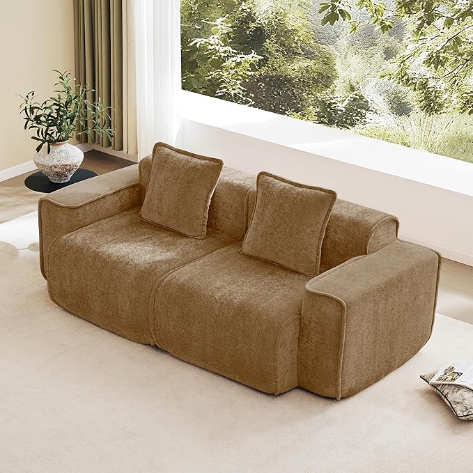 Casaphoria Velvet Modular Sofa 78.74 Inch Brown 2-Seater Couch with 2 Removable Pillows No Assembly Required Ideal for Apartments &amp Small Living Rooms