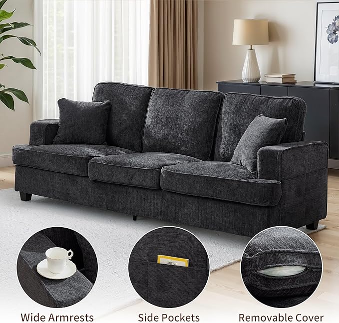 89 Sofa Couch for Living Room Modern Loveseat Sofa with Extra Comfy Deep Seat Mid Century Comfortable 3 Seater Couch for Home Bedroom Office Apartment Lounge Grey