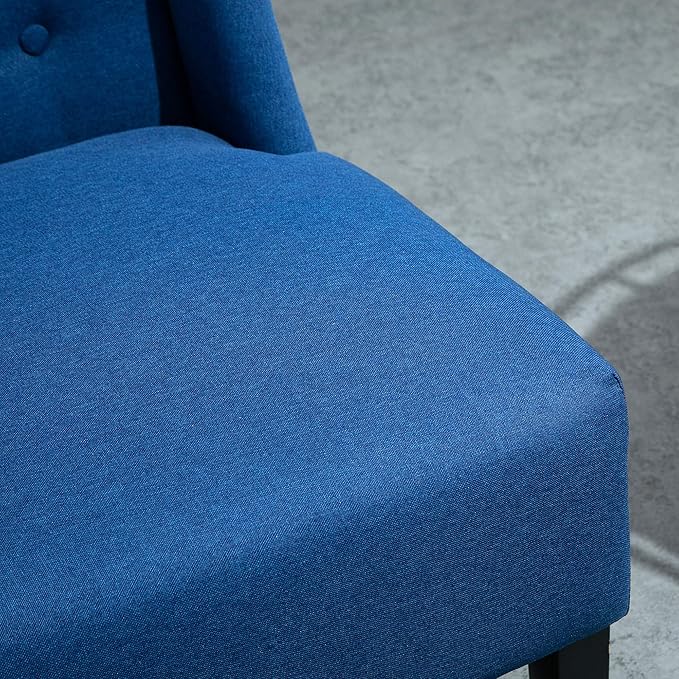 HOMCOM Wingback Double Sofa Linen Fabric Upholstery Button Tufted Loveseat Armless Couch Modern Contemporary Living Room Settee with Wood Legs Blue
