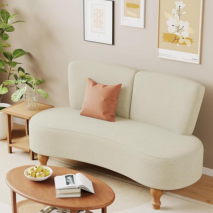 ALISH 49 Small Loveseat Sofa Settee Curved Sofa Couch with Backrest and Wooden Legs for Dining Room Living Room Bedroom Funiture Ivy