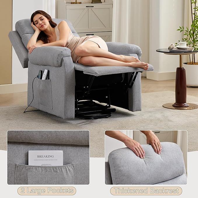 Power Lift Recliner Chair Recliners for Elderly with Heat and Massage Recliner Chair for Living Room with Infinite Position and Side Pocket USB Charge Port (Light Grey)