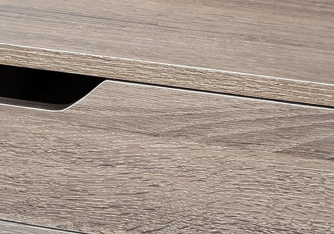 Penau Computer Desk for Home Office 48 Inches Brown Laminate with Black Metal Base 2 Storage Drawers Contemporary Modern Design