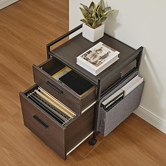EUREKA ERGONOMIC 2-Drawer Mobile File Cabinet with Wheels Solid Wood Rolling Storage Cabinet for Home Office Space-Saving Under Desk Organization with Printer Stand Black