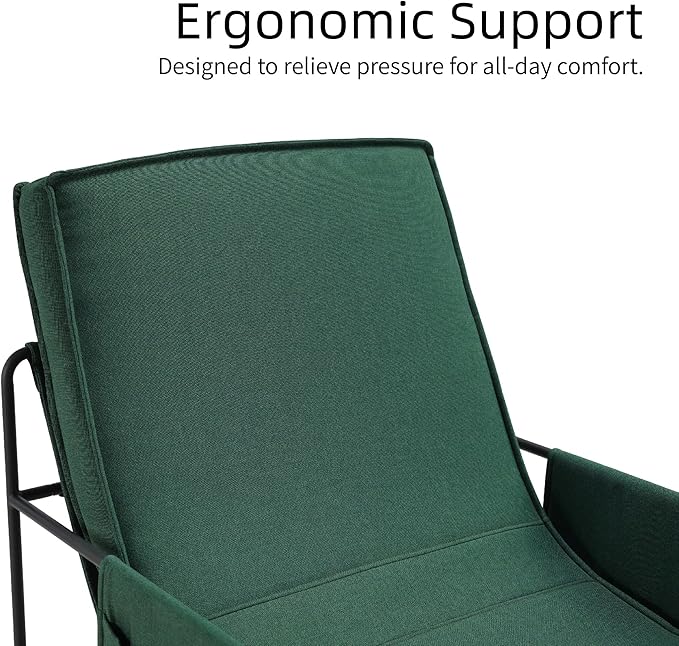 Modern Accent Chair with Removable Cushion &amp Wood Armrests - Ergonomic Vanity Chair for Living Room Bedroom Balcony 396lbs Capacity Corduroy Fabric Comfy Chair with Easy Assembly (Green)