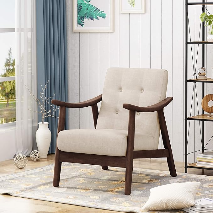 Christopher Knight Home Aurora Mid-Century Modern Accent Chair Rubberwood Beige Brown