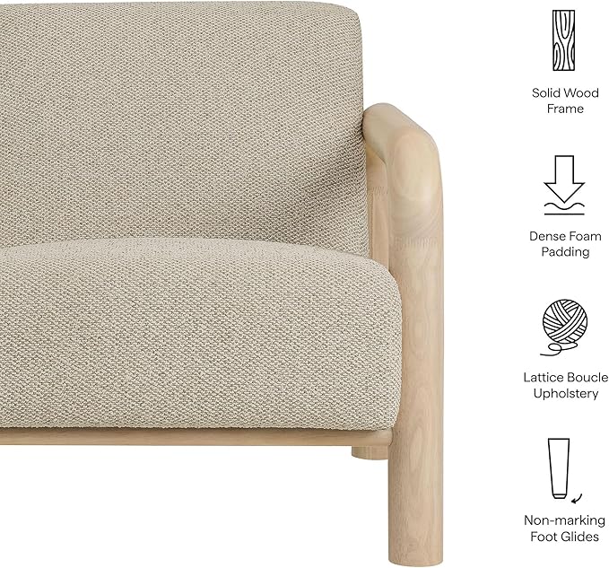 Modway Sereno Modern Boucle Fabric Accent Chair in Marble Oak with Rounded Wood Armrests – Upholstered Lounge Chair for Living Room or Bedroom