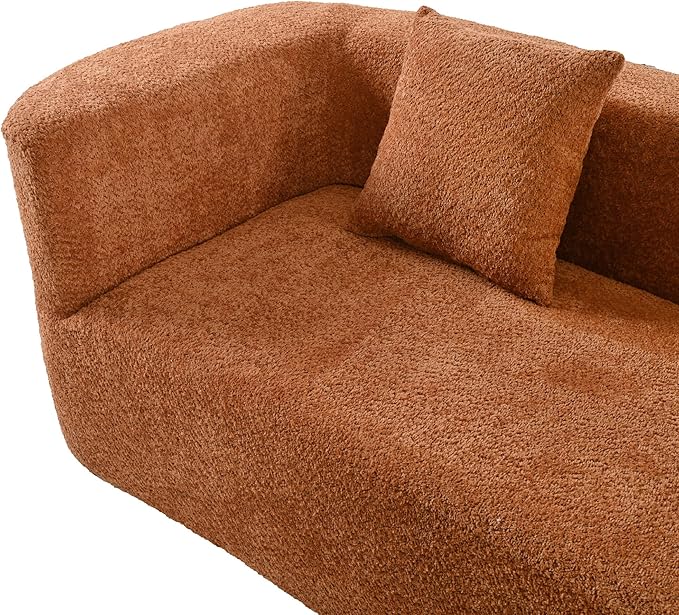 132 Modern Sectional Sofa with Curved Design 2-Piece Chenille Fabric Modular Couch with 4 Pillows Plush Sponge &amp Spring Cushion Large Sponge Modular Sofa for Living Room (Orange-07)