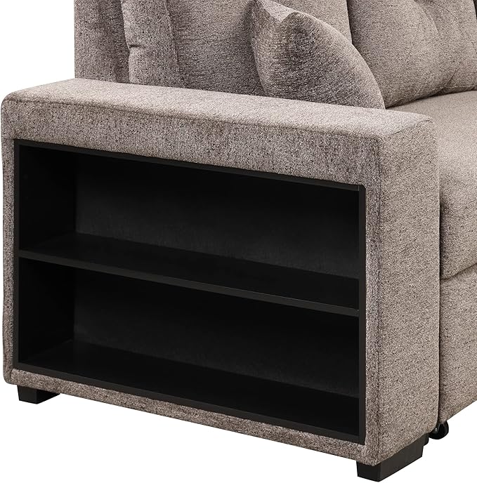LUMISOL Reversible L-Shape Sectional Sofa with Side Shelf and 2 Stools Pull-Out Sleeper Sofa Bed with Storage Chaise Left/Right Hande for Living Room Apartment Knox Charcoal
