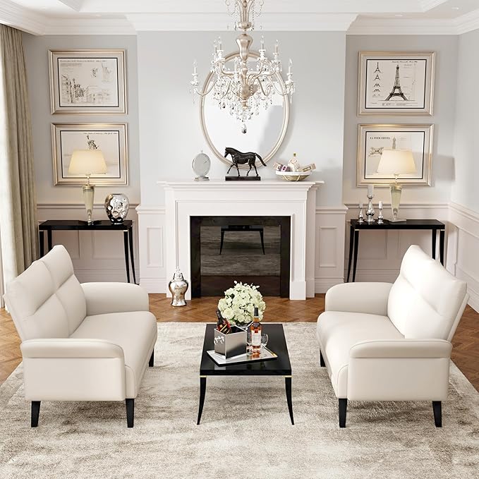 Yongchuang Small Couch 46 Beige Faux Leather Loveseat Sofa for Living Room Bedroom Love Seat Mini Couch with Arm Rest