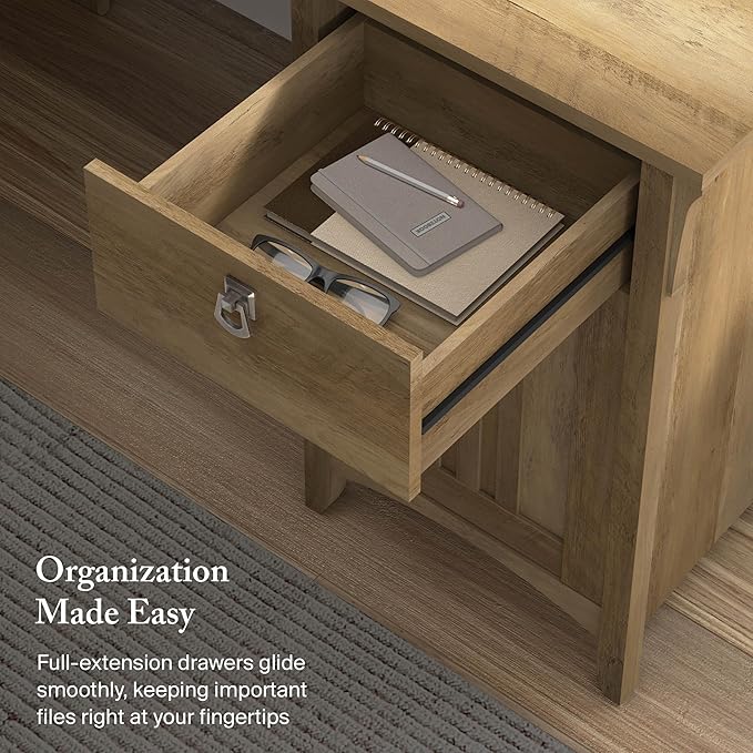 Bush Home L Shaped Desk with Storage for Home Office Modern Farmhouse Corner Table with Drawers and Cabinets Salinas Collection Reclaimed Pine