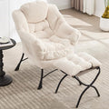 QQU Lazy Chair with Ottoman Corduroy Lounge Armchair Reading Chair with Footrest for Living Room Balcony Study (Beige)