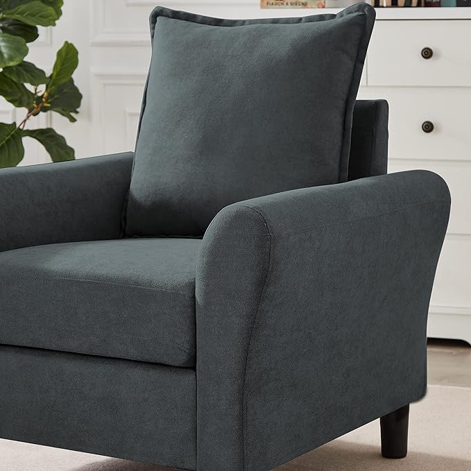 Sofa Accent Chair 35 Reading Chair for Bedroom Modern Linen Fabric Armchair Single Sofa Chair Comfy Arm Chairs for Living RoomBedroom Dark Grey/Blue Grey