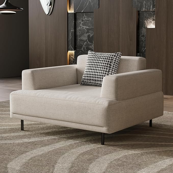 Cream Fabric Sectional Sofa – Contemporary Upholstered Couch with Metal Legs for Living Room (41.3inch-Armchair)