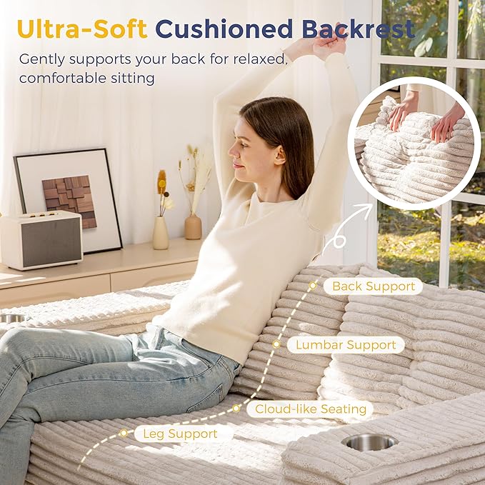 MAXYOYO 63 Boneless Loveseat Sofa Couch for Small Spaces Mini Love Seat Floor Couch with Cup Holders and Pillows 2-Seater Upholstered Cloud Couch for Bedroom Apartment No Assembly Required