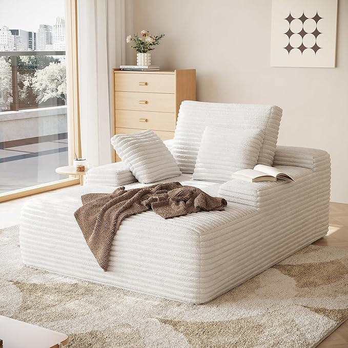 JACH 67 Oversized Boneless Sofa Bed Corduroy Sleeper Couch Lounge Chair Modern Comfy Deep Seat Lazy Sofas for Living Room Movie Room Game Room Small Space No Assembly (Beige)