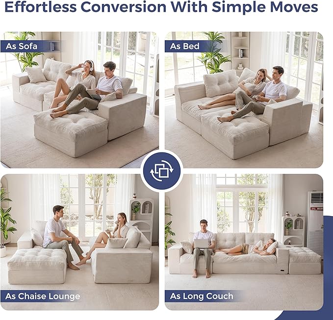 MAXYOYO Sectional Sofa Couch and Chaise Lounge L Shaped Modern Cloud Couch with Ottoman Comfy Sofa with Layered Cushion Tufted Upholstered Sleeper Chair for Living Room No Assembly Required Beige