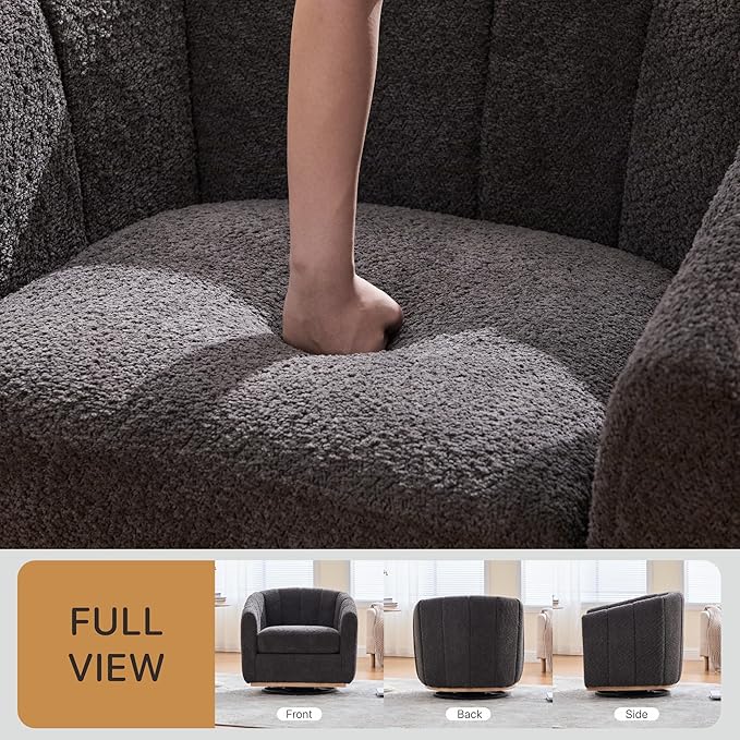 Velvet Swivel Chair Accent Chair 31.9 W Modern Upholstered Pumpkin Barrel Chair Single Sofa Armchair for Living Room Bedroom Gray.