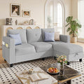 JAMFLY Convertible L-Shaped Sectional Sofa with Reversible Storage Ottoman 3-Seat Couch with Side Pockets Modern Compact Furniture for Small Apartments Studios &amp Lofts Light Grey