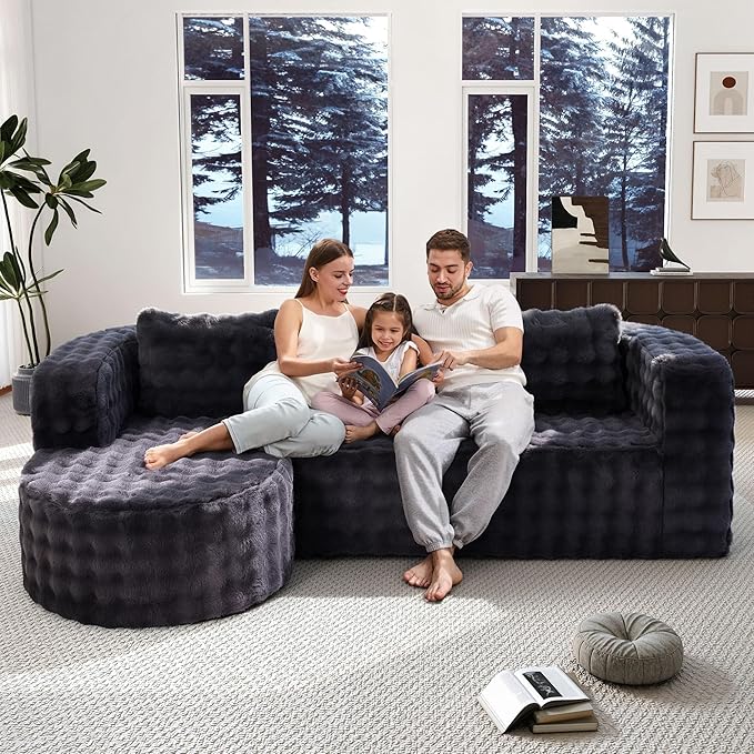 Hobestluk 96 Cloud Sectional Couch Modern Boneless Couch 3 Seater with Oversized Chaise L Shaped Modular Sofa Couches for Living Room Apartment No Assembly Required (Bubble Grey Left Facing Chaise)