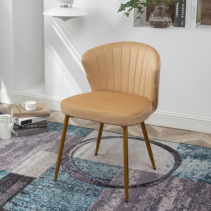 Modern Velvet Accent Chair for Living Room Bedroom Entryway or Small Spaces with Channel-Tufted Design Comfortable and Trendy Armless Seat Light Brown