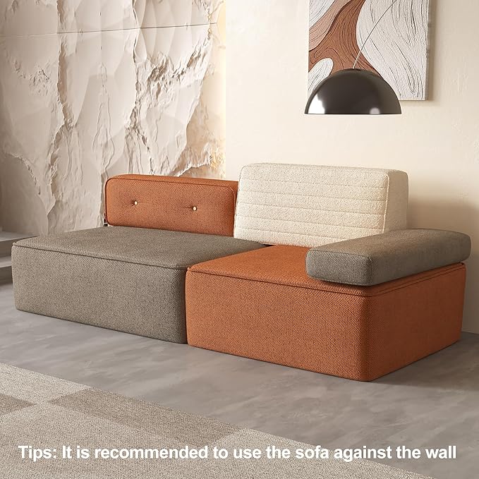 Mid-Century Modern Modular Sectional Sofa 79.9 Width Multi Color Fabric Upholstered Couch Versatile Living Room &amp Bedroom Furniture with Modular Design for Cozy Seating