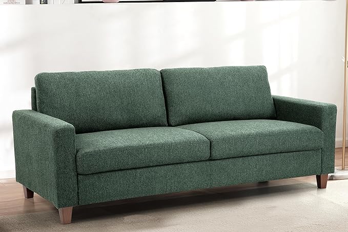 Miles Mid Century Modern Couch for Small Spaces Living Rooms Apartments and Condos 3 Seater Sofa with Reversible Back Pillows 77 Wide Green