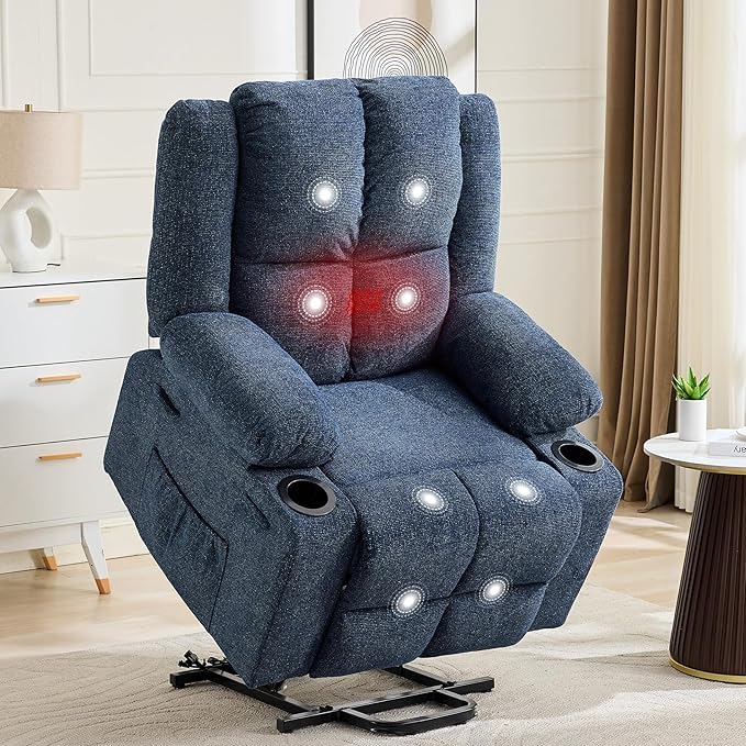 Oversized Power Lift Recliner Chair for Elderly with Vibration Massage and Lumbar Heating150°Adjustable Lay Flat Lift Chair Electric Recliner ChairsStand Assist for Living RoomDark Blue