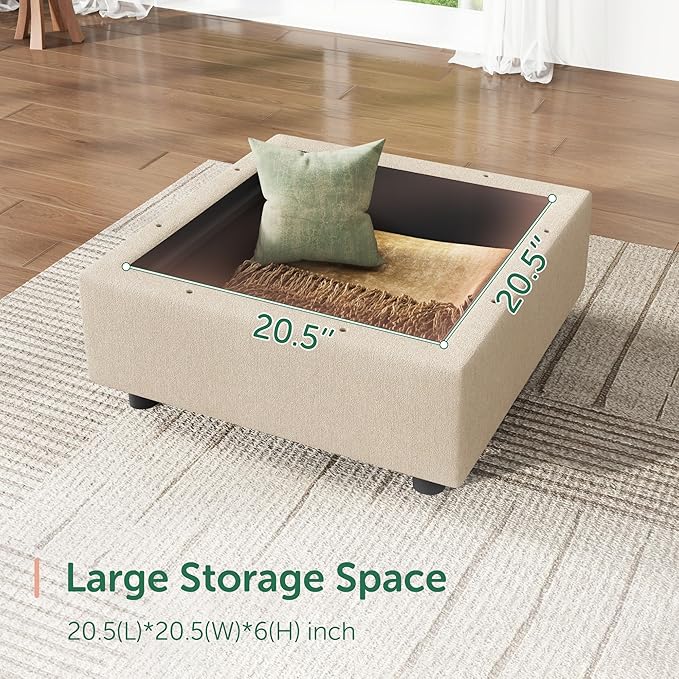HONBAY Ottoman Module for Modular Sectional Sofa Couth Storage Ottoman Ottoman Bench for Living Room - Beige
