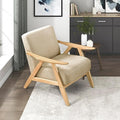Lexicon Mid Century Modern Accent Chair with Solid Wood Frame in Natural Finish Textured Fabric Living Room Lounge Arm Chair Thick and Comfy Innerspring Seat Cushion Linen-Look Fabric Light Brown