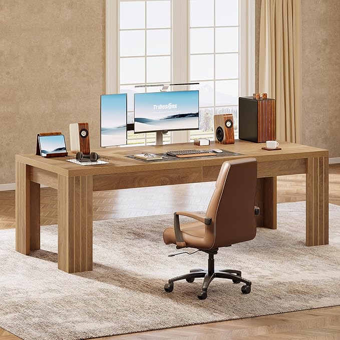 Tribesigns 78.7-Inch Extra Long Computer Desk Two Person Desk Double Gaming Table for 2 People Workstaion for Home Office Rustic Brown (Set of 2)