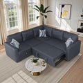 Sleeper Sofa Couch with Pull Out Bed L Shaped Couch Bed with Storage Sectional Sleep Couches Convertible Sleeper Sofa Beds W/Reversible Chaise&ampBack Cushion for Living Room Grey