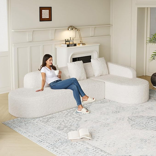 111.8' Curved Sectional Cloud Sofa Modern L Shaped Couch with Chaise &amp Pillows Comfy Upholstered Deep Seat Compression Boneless Sofa for Living Room Office No Assembly Required Right Facing W