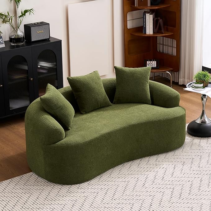 Loveseat Sectional Sofa for Living Room 65’’ Modern Luxury Plush Chenille Extra Deep Seat Curved Cloud Floor Couch with 3 Throw Pillows for Small Spaces No Assembly Needed Sage Green