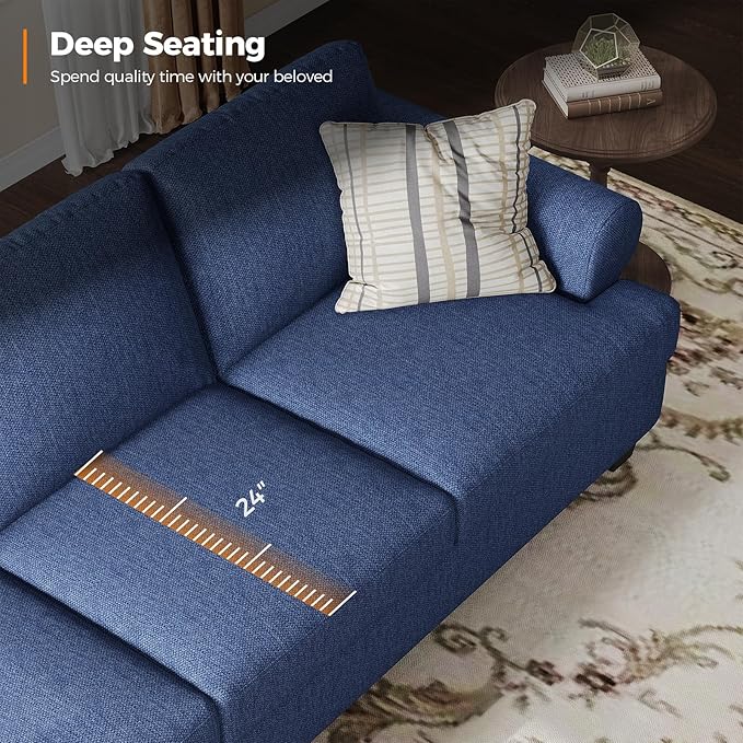 91 Inch Lawson Sofa with Extra Deep Seats Oversize Mid-Century 3-Seat Sofa Couch for Living Room Apartment Lounge Dark Blue