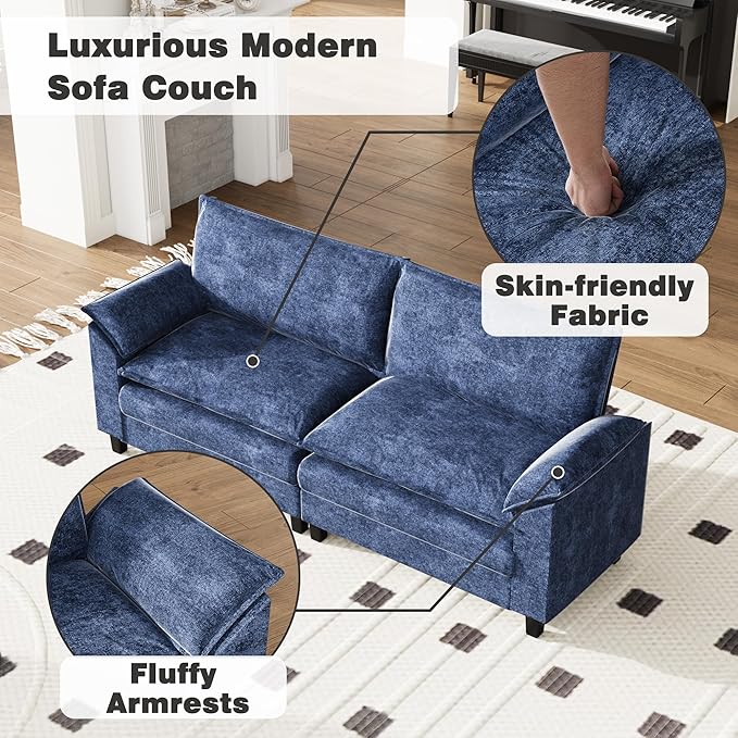 Flamaker Modular Sectional Loveseat Sofa Couch Fabric Small Love-Seat Sofa Cloud Couch with Comforts 2-Seat Sectional Sofa Couches for Apartment Bedroom Small Space(Blue)