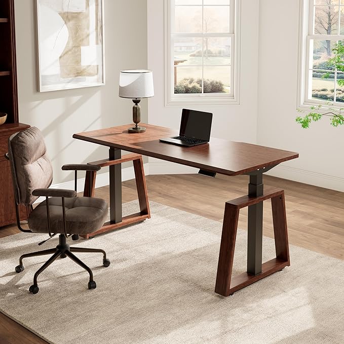 EUREKA ERGONOMIC Electric Standing Desk 63inch Executive Computer Desk Adjustable Height Desk Modern Trapezoidal Leg Sit Stand Desk Smart APP&ampTouch Screen Cherry Top