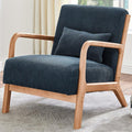 Midcentury Modern ChairWooden Blue Accent Chair with PillowCorduroy Arm Chair for Living RoomBedroomSmall Rooms (Blue)