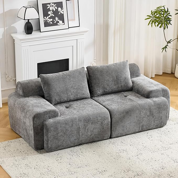 Modular Sectional Sofa Chenille Upholstered Boneless Couch Modern Deep Seat Cloud Sectional Couches for Living Room 85 Loveseat Apartment Sofa No Assembly Grey