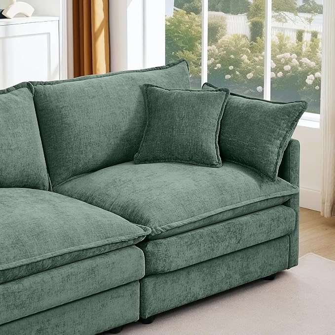 102 Cloud Sectional Couch Modular L Shaped Sofa with Movable Ottoman Comfy Chenille Deep Seat Sofa with Throw Pillows 3-Seater Cloud Couches for Living Room Apartment