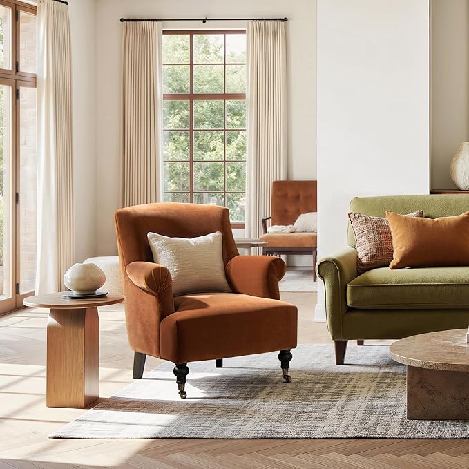 Jennifer Taylor Home Eloise 30 Pleated Sock Arm Accent Armchair Burnt Orange Performance Velvet