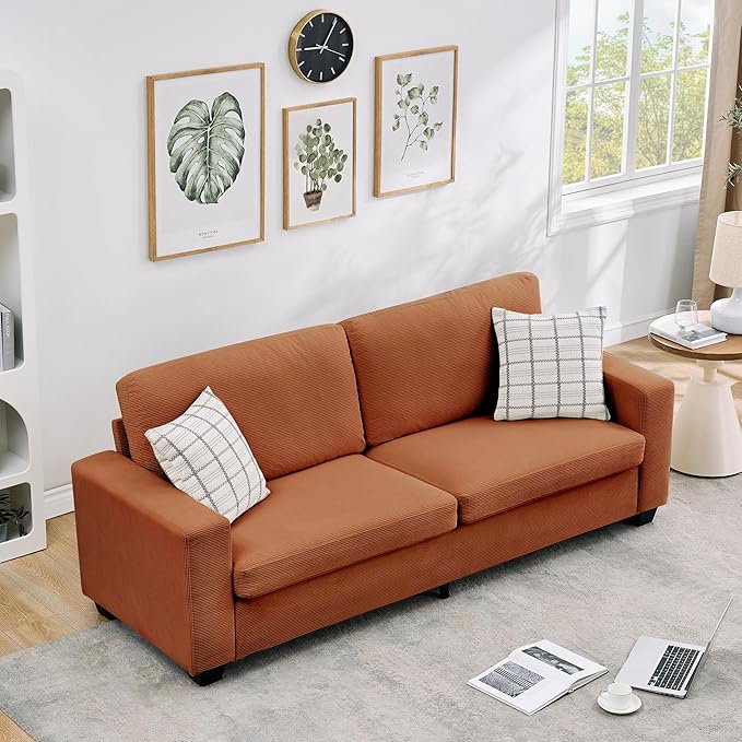 Modern Loveseat Sofa Couches for Living Room 83 Boneless Comfy Corduroy Sofa for Apartment Bedroom or Office Soft Upholstered Couch for Compact Spaces Deep Seats Wood Frame Removable Cover Red